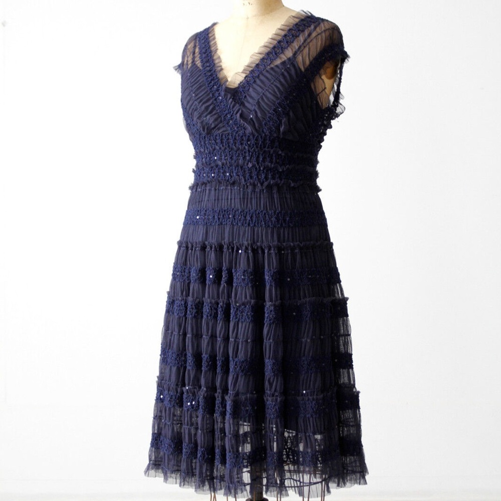 ❗️Navy Blue Gathered Sequined Party Dress with Elastic Waist